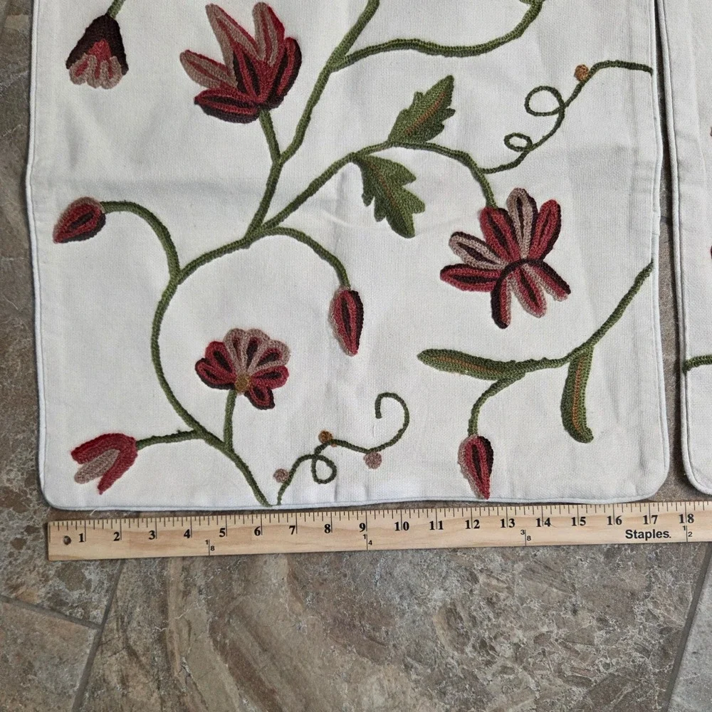 Floral Crewel‎ Embroidered Throw Pillow Covers Set of 2 Cream Burgundy 17.5x17.5